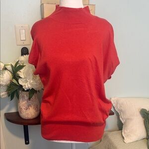 Ann Taylor Factory Red/Orange Short-Sleeve Turtleneck Sweater